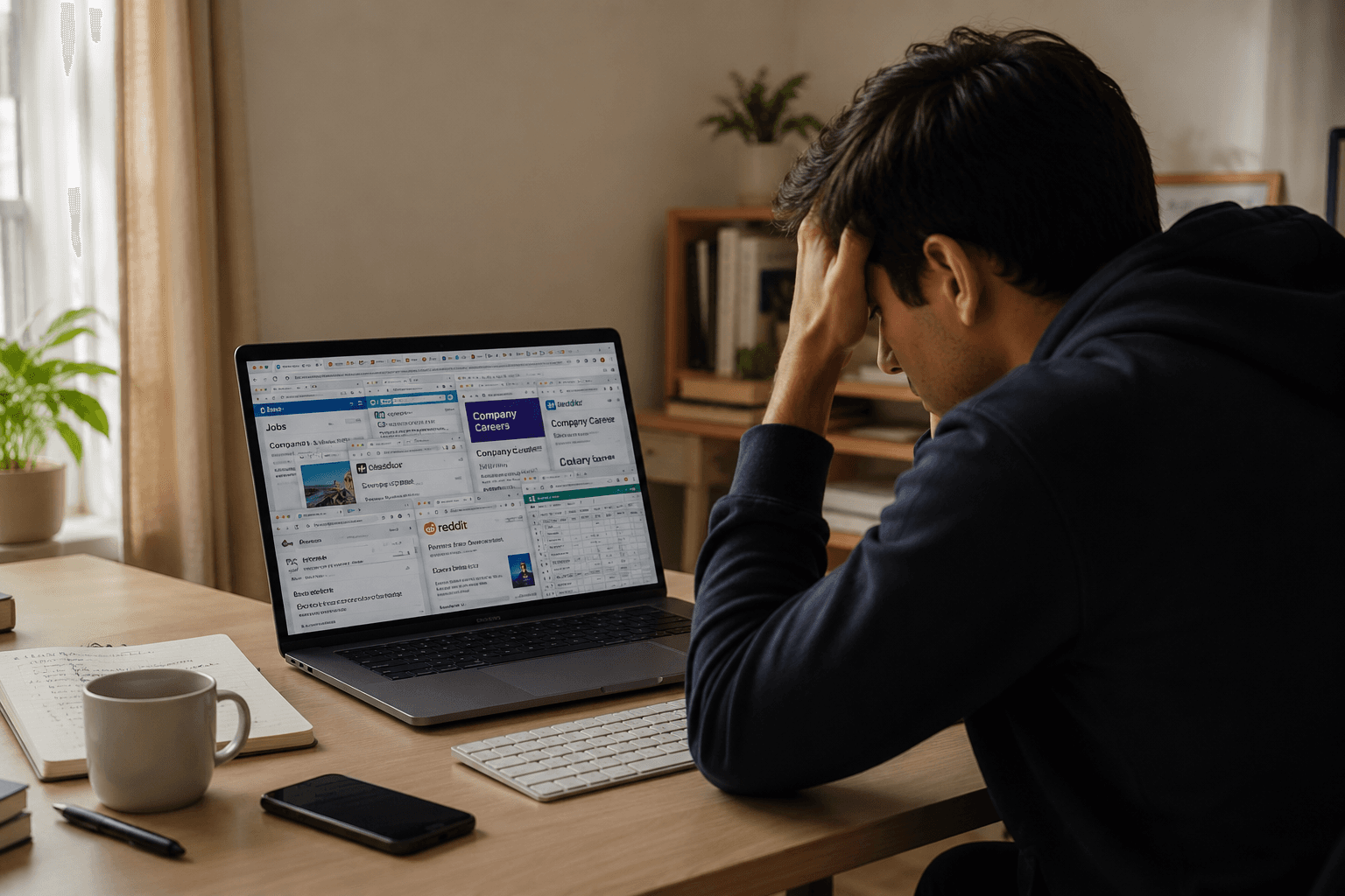A job seeker overwhelmed by browser tabs full of job listings